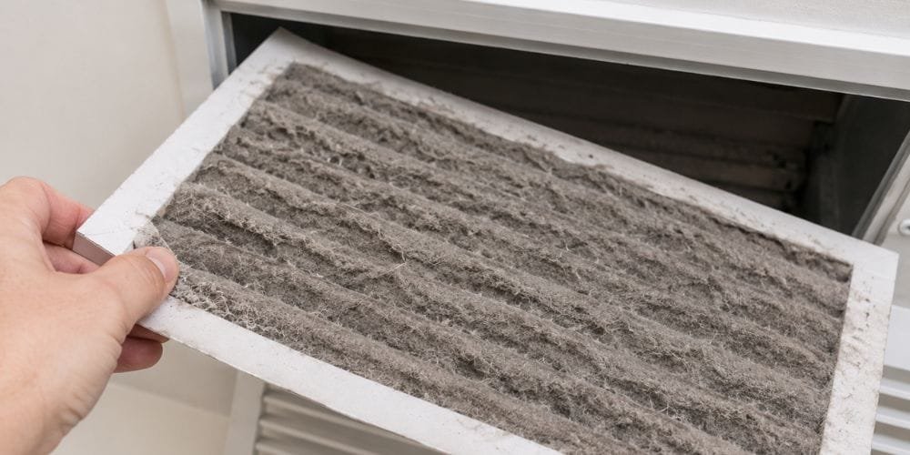 Filter Itself Looks Gray, Matted, or Coated in Dust